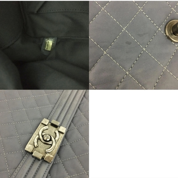 CHANEL Boy Gray Quilted Matelasse CC Logo Lambskin Chain Shoulder Bag - Picture 11 of 11